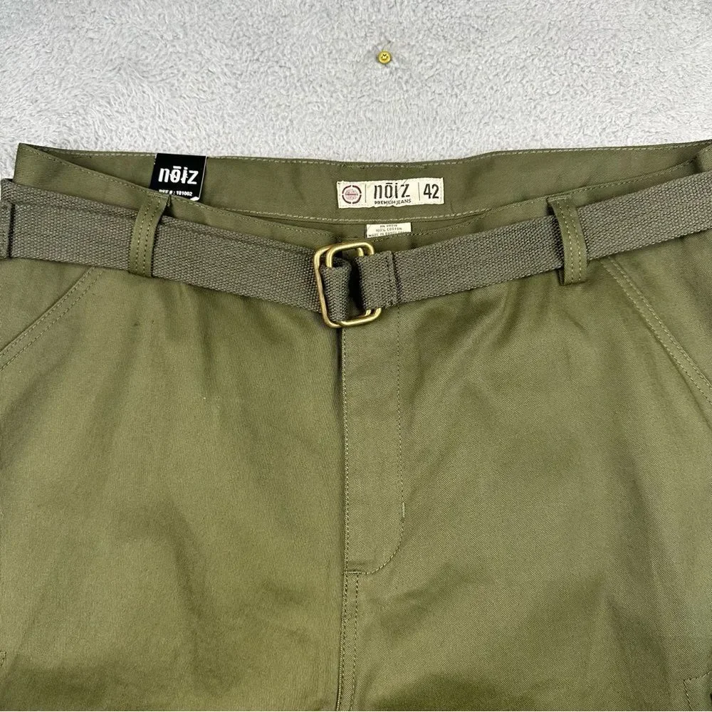 Noiz Cargo Shorts Mens 42 Green Baggy Grunge Belted KP420M 90s Casual 40x12* NEW